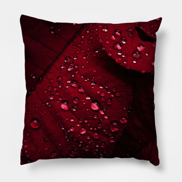 Red Leaf with Water Bubbles Pillow by Merch House