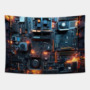 Cyber Circuit Cityscape Tapestry