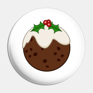 Christmas Pudding+Holly Illustration Pin