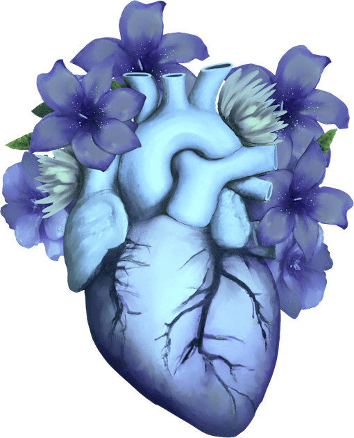 Floral blue Human Heart, watercolor blue lilies flowers, Heart, anatomical Human heart Kids T-Shirt by Collagedream