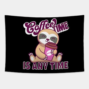 Coffee Time is Any Time Sloth Holding Cup Tapestry