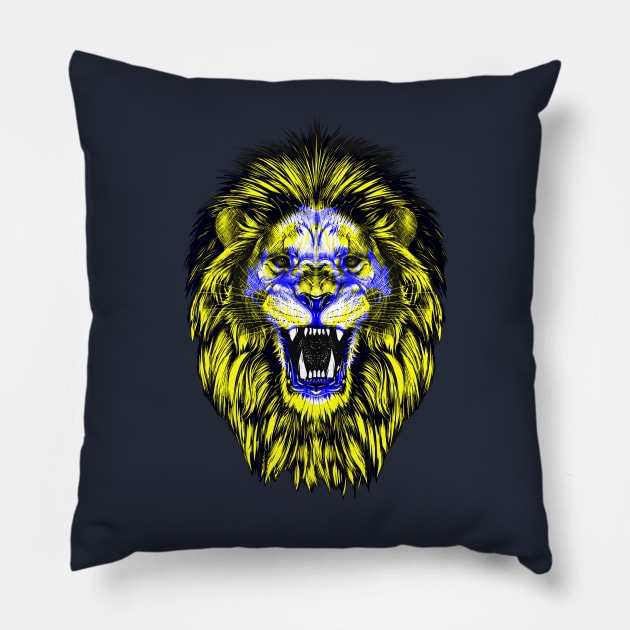 Lion Skull Interactive Yellow&Blue Filter T-Shirt #2 By Red&Blue Pillow by RedAndBlue