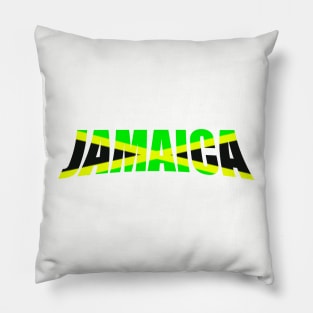 Jamaican flag in black green and gold inside the word Jamaica Pillow