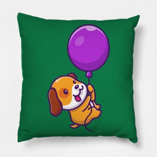 Cute Dog Floating With Balloon Cartoon Pillow