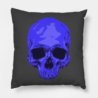 Blue Pixelated Skull Pillow