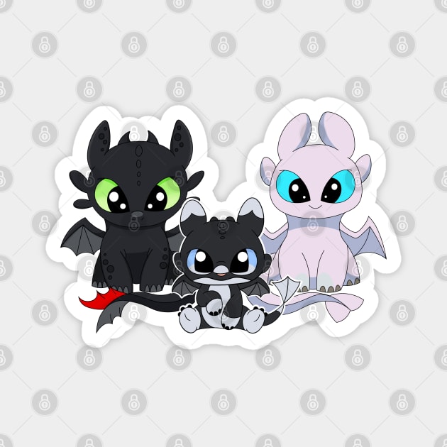 Fury family with boy, baby fury toothless, night furies, light fury dragon Magnet by PrimeStore