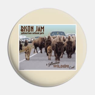 Bison Jam in Yellowstone National Park retro travel poster image Pin