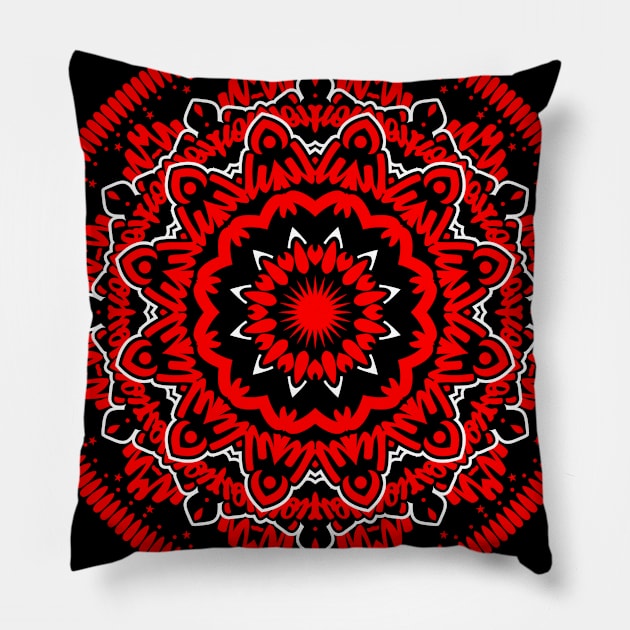 Flower Mandala Red Black Pillow by CreativeWear