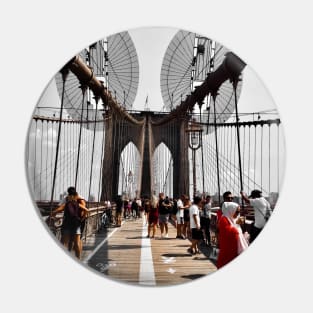 Tourists, Brooklyn Bridge, New York City Pin