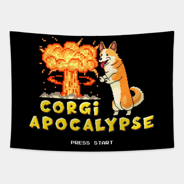 8-Bit Corgi Apocalypse Tapestry by machmigo