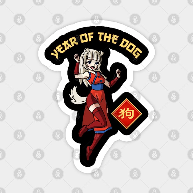Year of the Dog Chinese Zodiac Lunar New Year Anime Girl Magnet by TheBeardComic