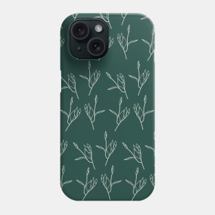 Line Art Flowers, Forest Green Pattern Phone Case