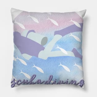 I Love Scuba Diving Pastel Purple Watercolor Aesthetic Pillow