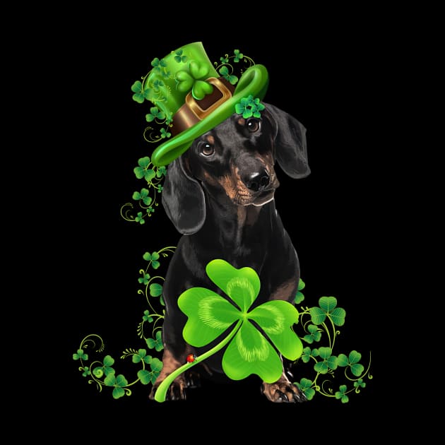 Lucky Black Dachshund Shamrock St Patrick's Day by Brodrick Arlette Store