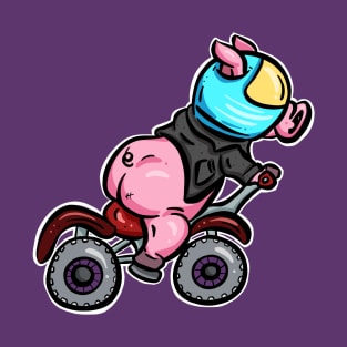 Biker Piggy Pink Pig on A Motorbike T-Shirt