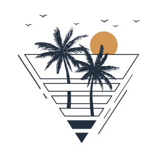 Sunset And Palms. Summer Time. Geometric Style T-Shirt