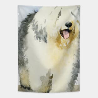 Watercolor Old English Sheepdog - Dog Lovers Tapestry