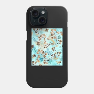 Hand-painted watercolor loose floral boho chintz in gold, blue, brown and turquoise as a seamless surface pattern design Phone Case