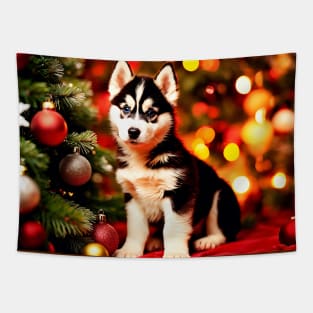 Husky Puppy Dog Christmas Tapestry