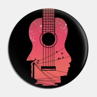 Guitar with Beautiful Sunset Scenery Pin