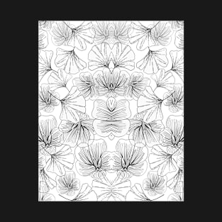 White And Black Flower Pattern Abstract Line Art Graphic T-Shirt