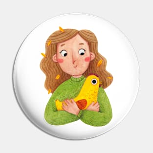 Hugging a hen Pin