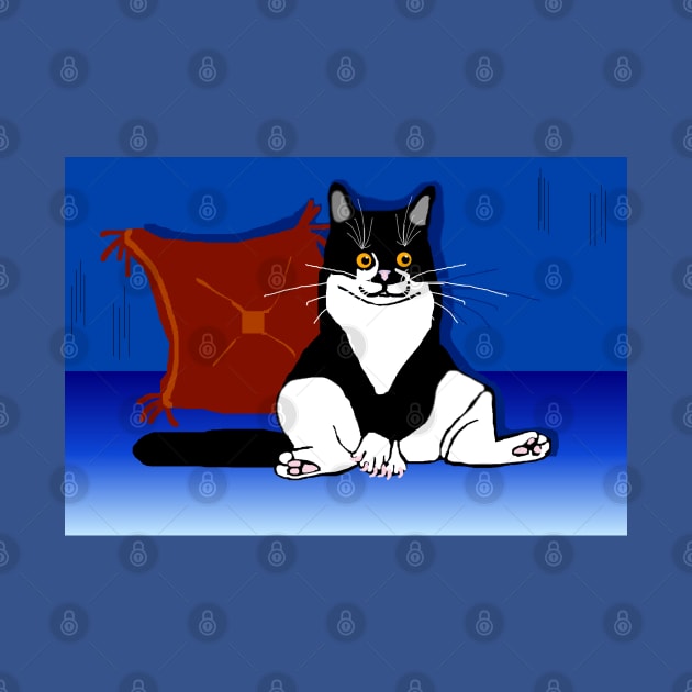 Cute Tuxedo Cat sitting down relaxing.  Copyright TeAnne by TeAnne