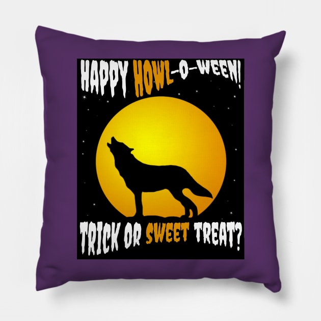 Happy Howl-o-ween! Trick or Sweet Treat? Pillow by BestWildArt