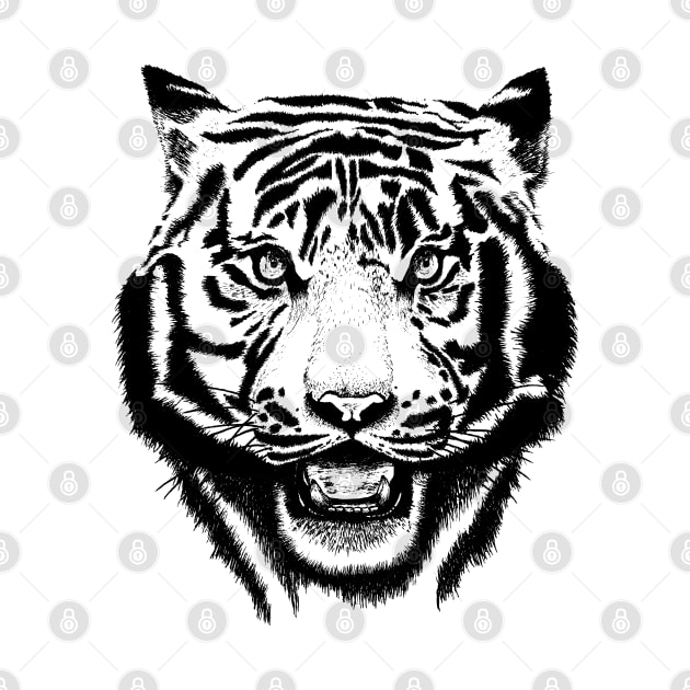 Snarling Tiger Face by bens black line art