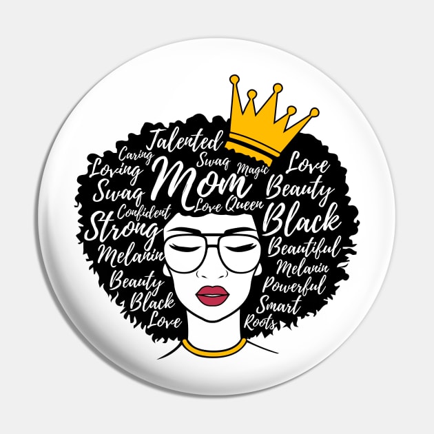 Black Mom Afro Word Art Mothers Day Gift Pin by HCMGift