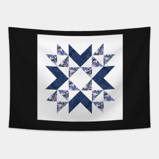 Traditional vintage quilt block pattern blue Tapestry