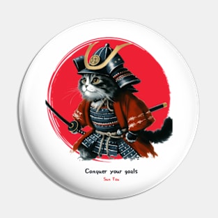 Warrior Cat Samurai Design with Sun Tzu Wisdom Pin