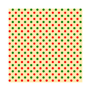 Christmas - Green and Red Polka Dots Pattern on Beige Background T-Shirt