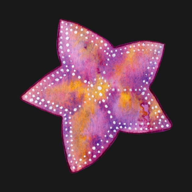 Orange and Purple Starfish Watercolor Painting by dragonstarart