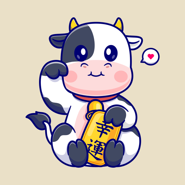 Cute Lucky Cow Holding Gold Coin Cartoon by Catalyst Labs