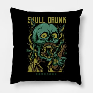 skull drunk cartoon funny illustration Pillow