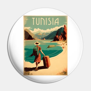 Tunisia Coastline Vintage Travel Art Poster Pin