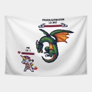 Pixel Showdown: Battle Me vs. Procrastination Tapestry