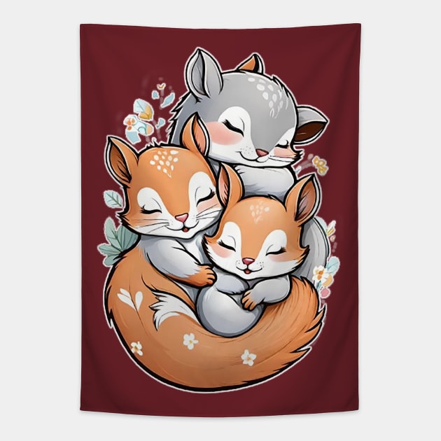 Schlummernde Kinder der Natur: "Drei zuckersüße Eichhörnchenbabies" Tapestry by shirtsandmore4you