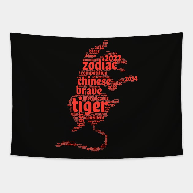 Year of the Tiger Word Art Chinese Zodiac Tapestry by G33KT33S