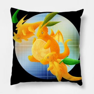 Kawaii Tangerines Dragons - With Background Pillow