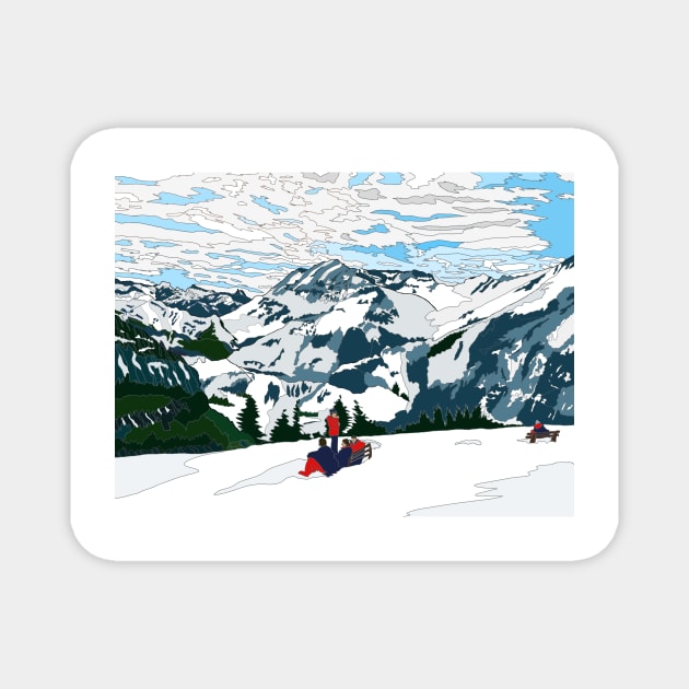 Skiers at Kandersteg, Switzerland Magnet by JennyCathcart