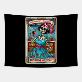 The drunk housewife, funny skeleton tarot card Tapestry