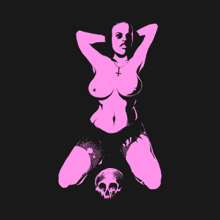 Sexy lady and skull (pink version) T-Shirt