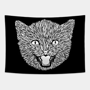 Fluffy White Kitten Grin Tapestry