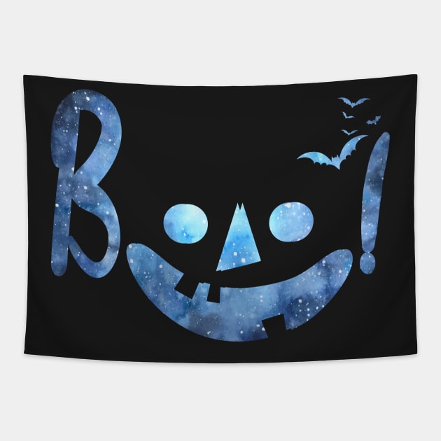 BOO ghost Pumpkin Face Crazy Halloween Pumpkin Jack-O Lantern - Toothy Grin - Scary Glow Smile Tapestry by BicycleStuff