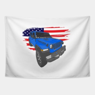 Jeep Wrangler with American Flag - Blue Tapestry