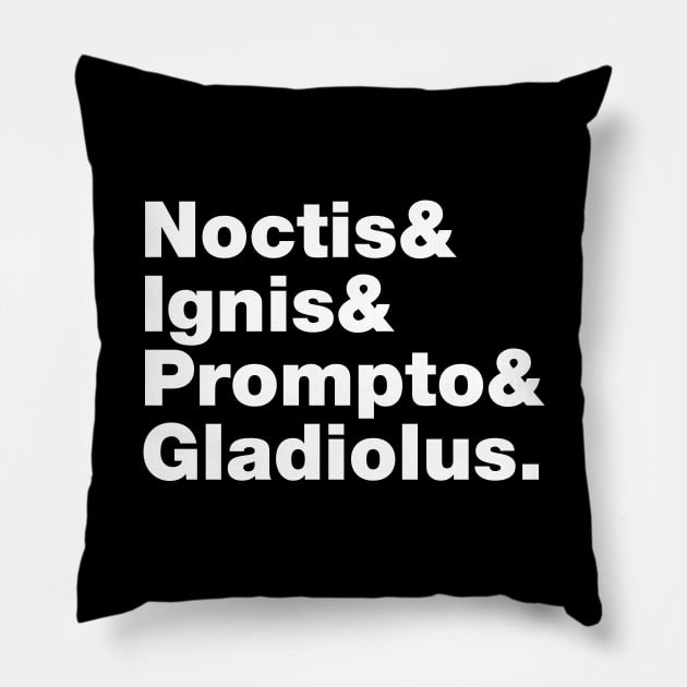 Final Fantasy 15 Characters (White Text) Pillow by inotyler