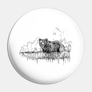 Grizzly Bear Ink Drawing Pin
