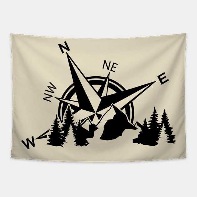 Compass and Mountains Tapestry by CB Creative Images